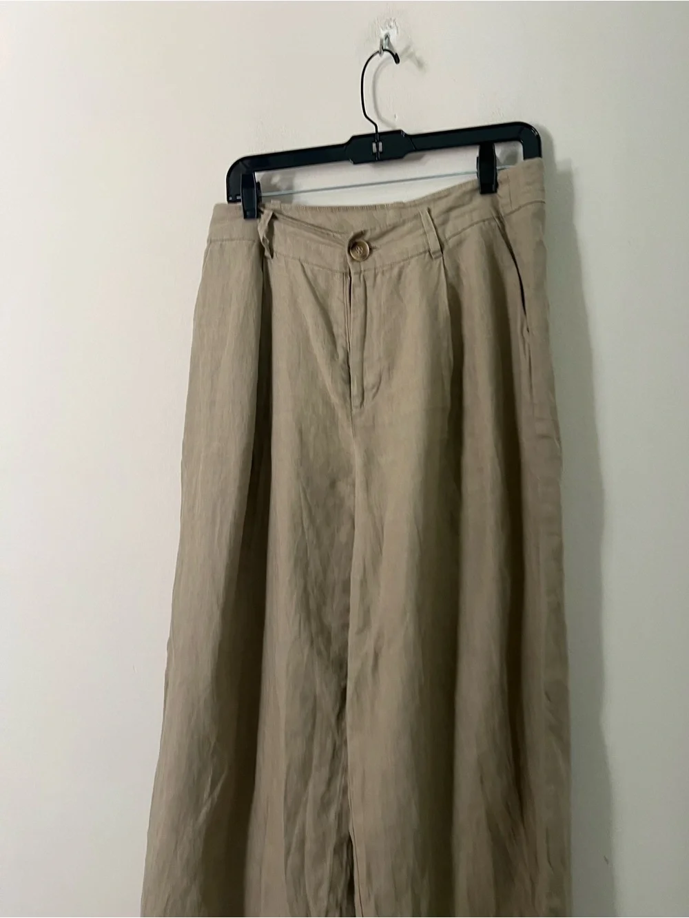 Zara Wide-Leg Khaki Linen-Blend Pants